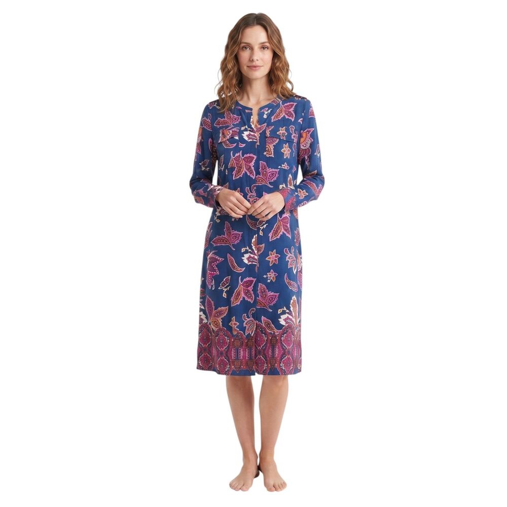 Liz Claiborne XL Navy Floral Shirt Dress Pockets